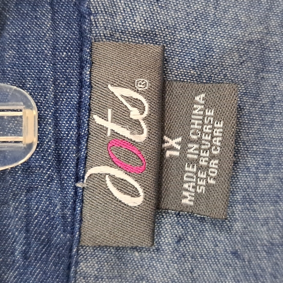 Vintage dots denim mini dress - button up - v neck - 1X - Picture 2 of 7